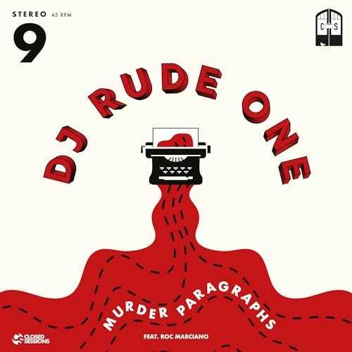 Vinyl record cover with typewriter illustration and red liquid design.