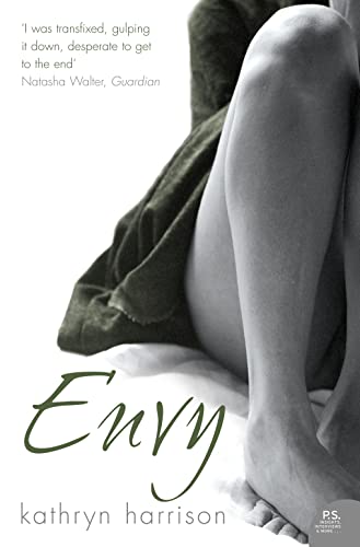 Book cover for “Envy” by Kathryn Harrison, featuring a partial figure in green.