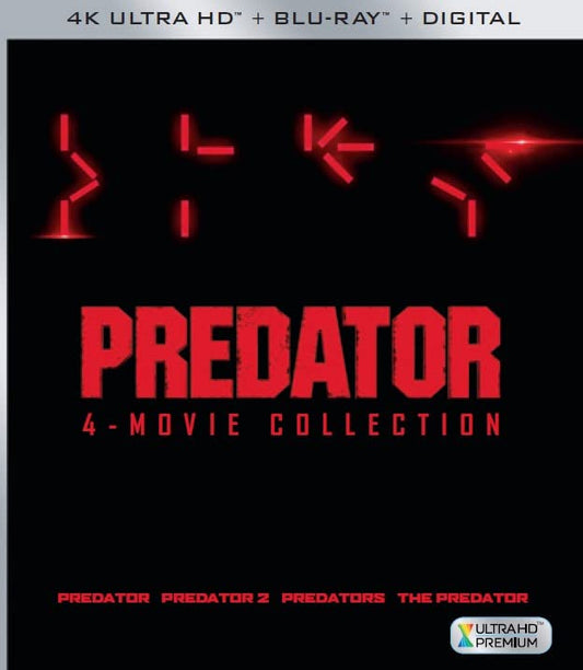 “Predator” 4-movie Blu-ray collection cover with red Predator mask silhouette.