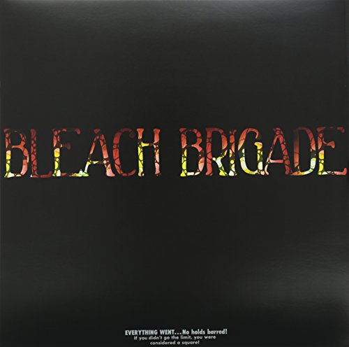 Black vinyl record cover with textured, colorful “BLEACH BRIGADE” text.