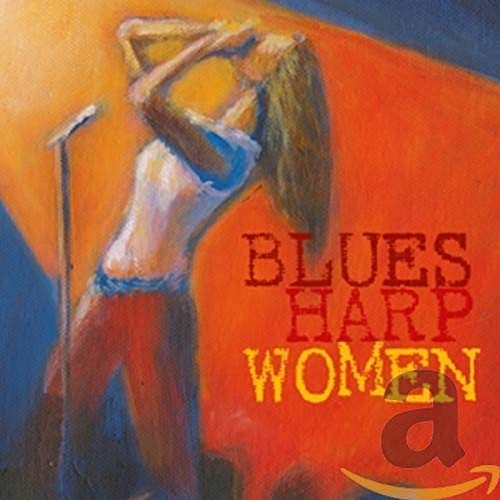 CD cover: painting of a woman playing blues harp, orange background.
