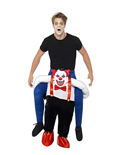 Smiffys Adult men's Sinister Clown Piggy Back Costume, One Piece Suit and Mock Legs, Cirque Sinister, Halloween, One Size, 45201