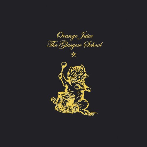 Golden illustration of a cat drummer on a black album cover.