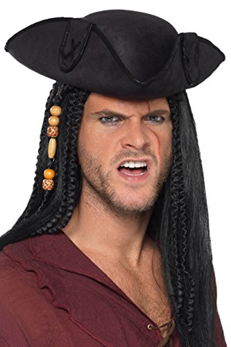 Smiffy's 40380 Tricorn Pirate Captain Hat, Unisex-Adult, Black, One Size