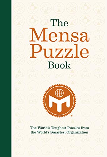 Book cover: "The Mensa Puzzle Book" with a geometric pattern and orange emblem.