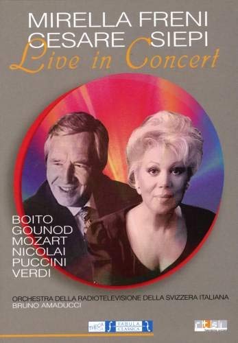 Mirella Freni and Cesare Siepi on DVD cover, concert performance image.