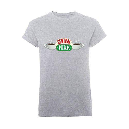 FRIENDS Official Women's Unisex Central Perk Rolled Sleeve T-Shirt - Retro TV Tee Grey