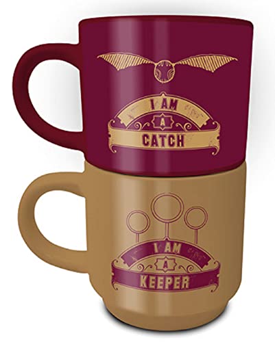 Pyramid International Harry Potter Set of 2 Mugs, Quidditch Catch and Keeper Stacking Mug Set - Official Merchandise
