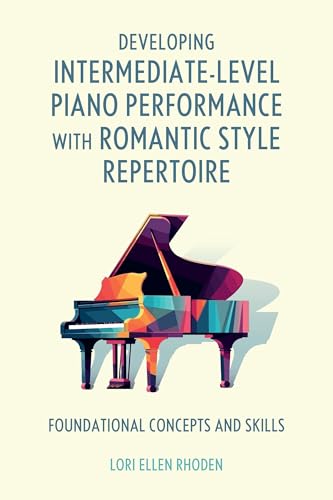 Piano instruction book cover with colorful, stylized grand piano illustration.