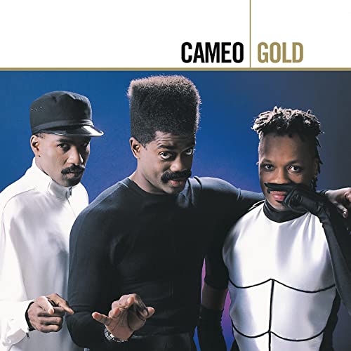 Cameo Gold album cover featuring three Black musicians in 1980s fashion.