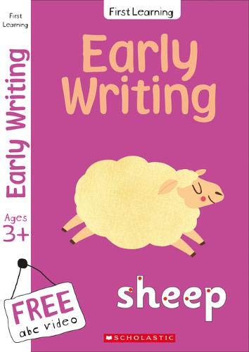 Purple cover with cartoon sheep and “Early Writing” title for young children.