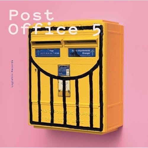 Yellow mailbox with black graffiti on a pink background, vinyl record cover.
