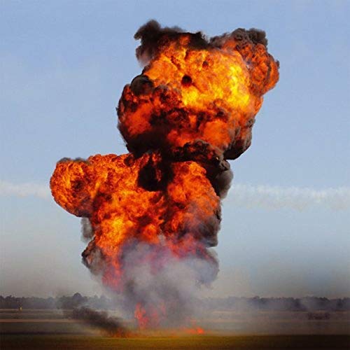 CD cover with a large, fiery explosion against a blue sky.