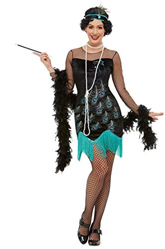Smiffys 47780M 20s Peacock Flapper Costume, Women, Green & Blue, M-UK Size 12-14