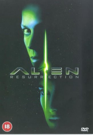 Alien Resurrection" DVD cover featuring a pale face and green light.