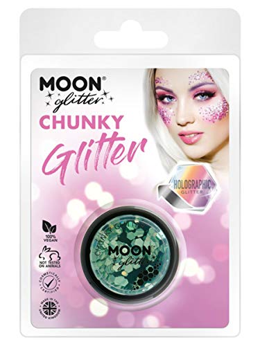 Smiffys Moon Glitter Holographic Chunky Glitter, Green