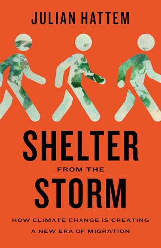 Book cover: orange background, figures walking, title "Shelter from the Storm.