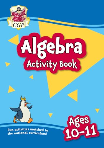 Colourful maths workbook with algebra exercises for children, 21.5cm x 27.5cm, illustrated cover.