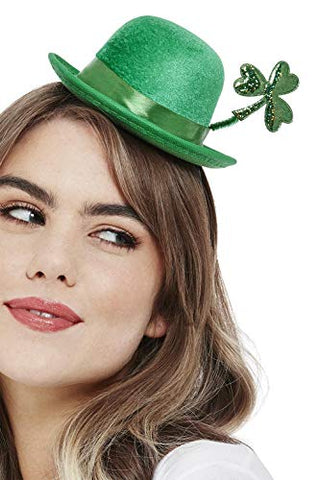 Smiffys 51121 Deluxe Paddy's Day Mini Bowler Hat, Velour, Women, Green, One Size