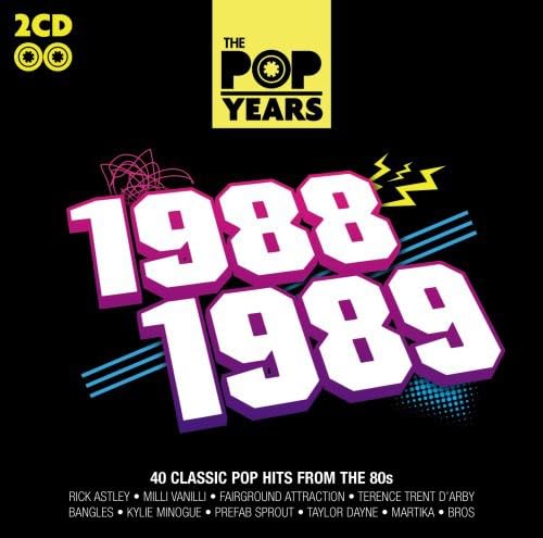 CD cover for The Pop Years 1988-1989 with bold white text on black background.
