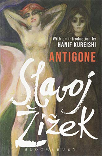 Book cover for "Antigone" featuring two figures in a painted style.