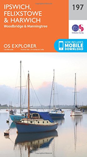 Ordnance Survey Explorer map 197 featuring sailboats on calm water at dusk.