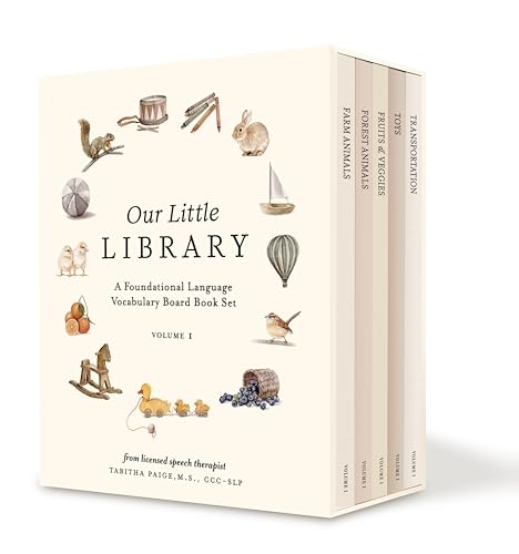 Our Little Library: A Foundational Language Vocabulary Board Book Set For Babies, Including Farm Animals, Forest Animals, Fruits And Veggies, Toys, And Transportation