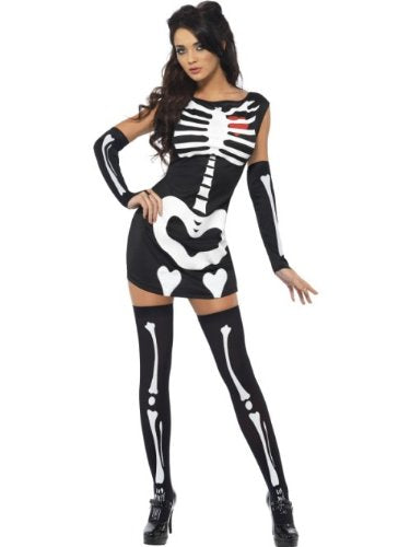 Fever Adult Women's Skeleton Costume, Dress and Gloves, Halloween, Size XS, 34192