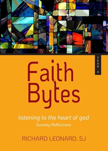 Book cover with colorful stained glass background and bold red title "Faith Bytes".