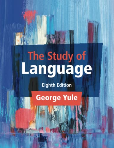 The Study of Language Eighth Edition by George Yule, with abstract blue painted background.