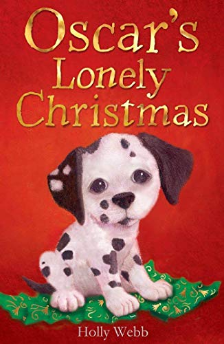 Book cover: Dalmatian puppy with sad eyes on a red background.