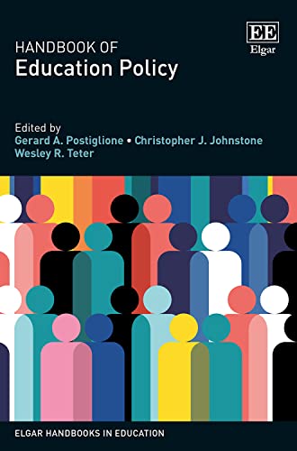 Book cover for Handbook of Education Policy featuring a colorful pattern of abstract figures.