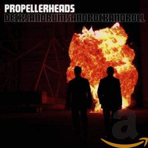 CD cover: Propellerheads’ “Decksandrumsandrockandroll” with figures before flames.