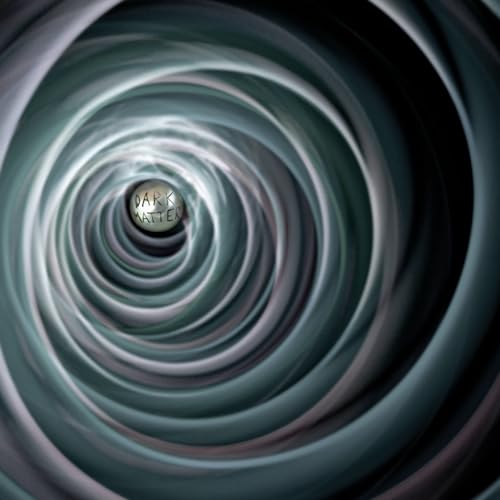 Swirling dark blue and gray abstract art with “Dark Matter” text.