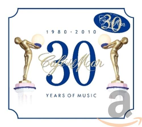 CD cover for "Cafe Del Mar 30 Years" with statues and blue text.