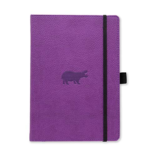 Dingbats* Wildlife Medium A5+ Hardcover Notebook - PU Leather, Micro-Perforated 100gsm Cream Pages, Inner Pocket, Elastic Closure, Pen Holder, Bookmark (Dotted, Purple Hippo)
