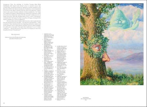 A surrealist painting of a tree with a human face and a cloud-pear.