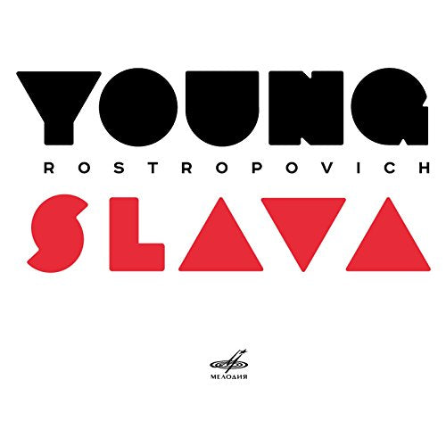 CD cover for “Young Rostropovich” with bold red and black typography.