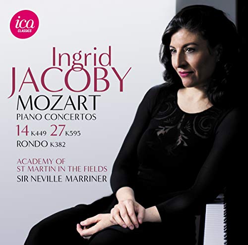 CD cover: Ingrid Jacoby, Mozart piano concertos, Sir Neville Marriner.