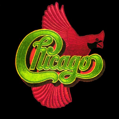 Chicago band logo with a red bird in flight against a black background.