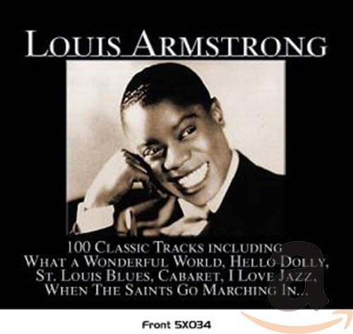 Louis Armstrong portrait on CD cover, “Definitive Gold” with song titles listed.