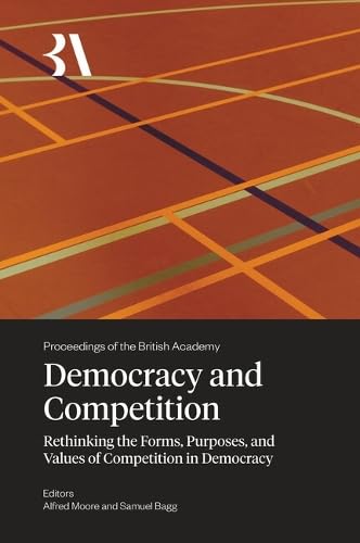 Book cover: "Democracy and Competition" with abstract running track image.