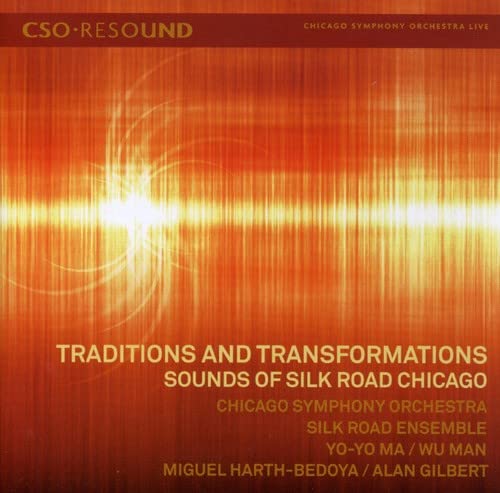 CD cover for “Sounds of Silk Road Chicago” with orange abstract design.