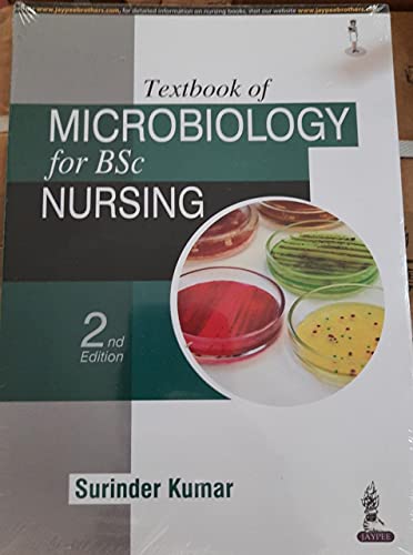 Textbook cover: "Microbiology for BSc Nursing," 2nd edition, with petri dish images.