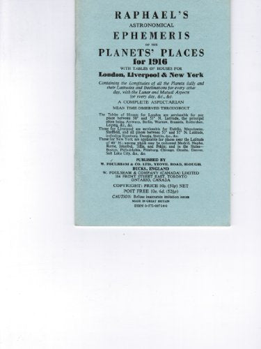Raphael's Astronomical Ephemeris : With Tables of Houses for London, Liverpool and New York