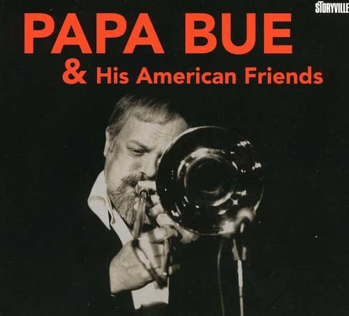 Papa Bue, a man with a trombone, on a red album cover.