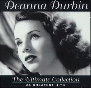 Black and white portrait of Deanna Durbin, CD cover art.