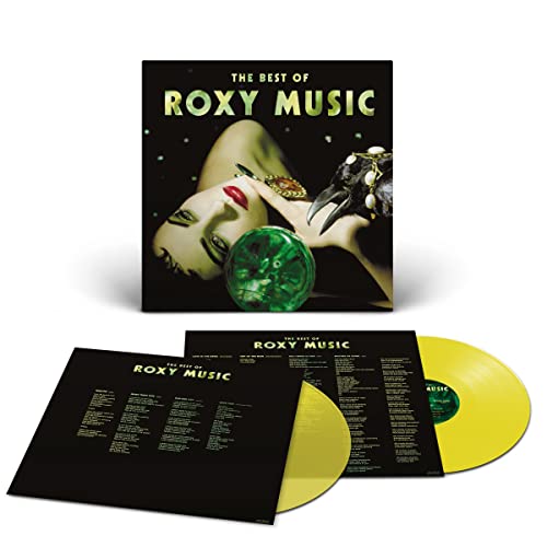 Roxy Music “Best Of” vinyl record with cover art and yellow discs.