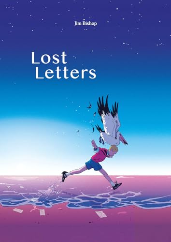 Book cover: boy running on beach, pursued by a large seagull.