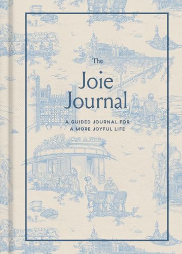 Beige journal with blue toile pattern and title "The Joie Journal".